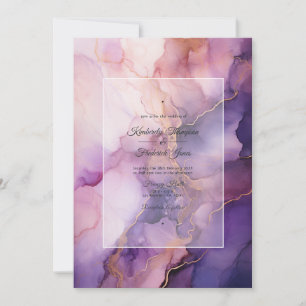 Invitation Mariage à l'encre Deep Purple, lavande et or rose