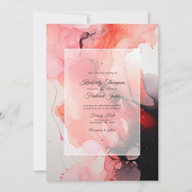 Invitation Mariage à l'encre noire, blanche et rouge (Devant)
