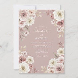 Invitation Mariage à l'Épanouissement de Rose Poussiéreuse
