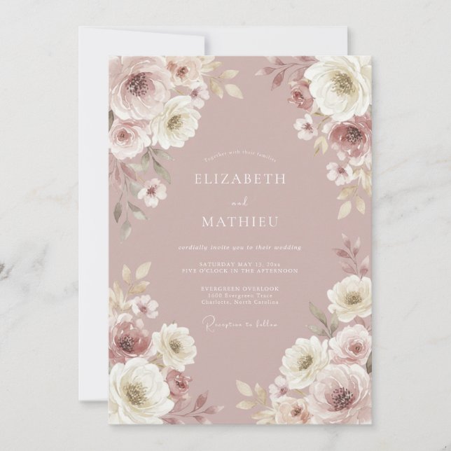 Invitation Mariage à l'Épanouissement de Rose Poussiéreuse (Devant)