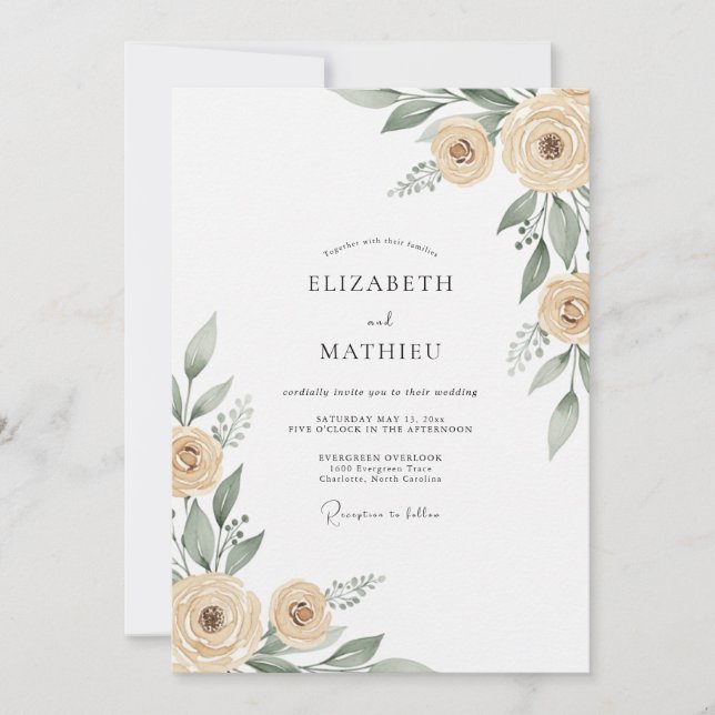 Invitation Mariage à l'Épanouissement Pictural Beige (Devant)