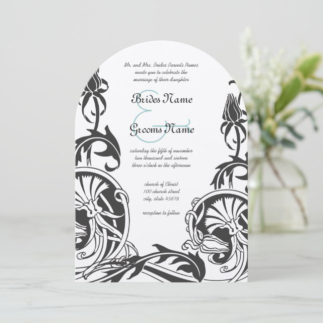 Invitation Mariage à l'esthétique de filigrane Art Déco à mot (Debout devant)