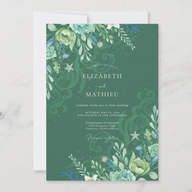 Invitation Mariage à l'eucalyptus avec algue aquatique sarcel (Devant)