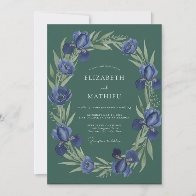 Invitation Mariage à l'eucalyptus en forêt d'Iris Indigo (Devant)