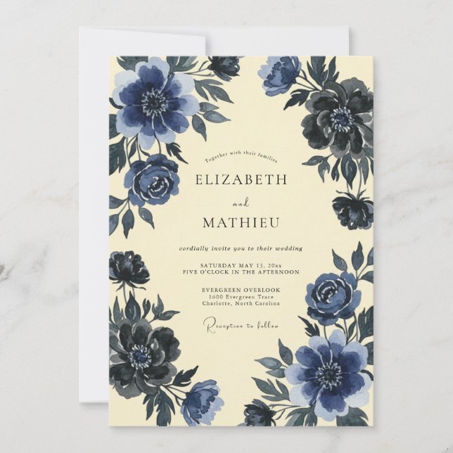 Invitation Mariage à l'eucalyptus et au renoncule ardoise ind (Devant)