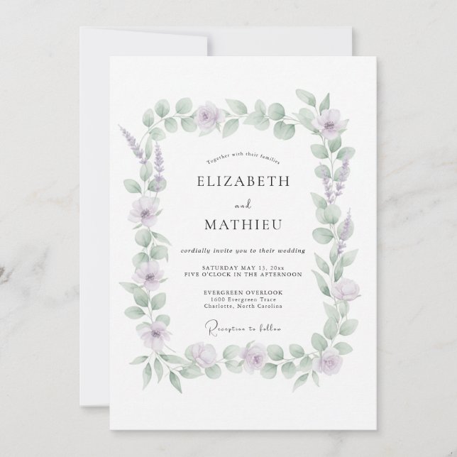 Invitation Mariage à l'eucalyptus et lavande apaisée (Devant)