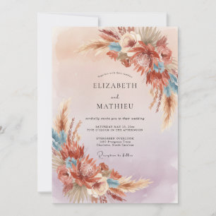 Invitation Mariage à l'herbe de Pampas en terre cuite et euca