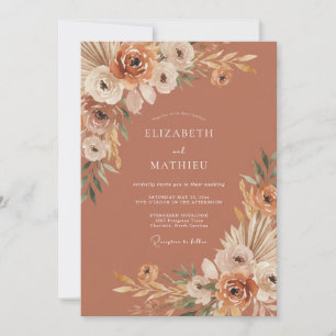 Invitation Mariage à l'herbe de Pampas Eucalyptus en Terracot