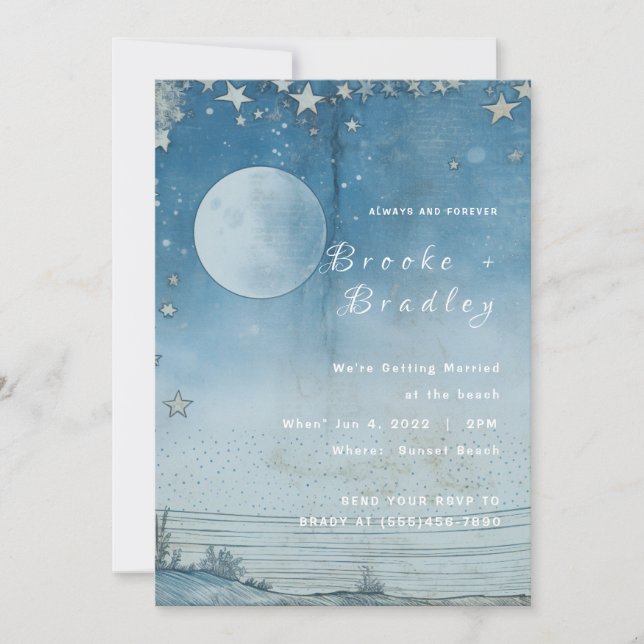 Invitation Mariage à l'Horizon de l'Océan au Clair de Lune (Devant)