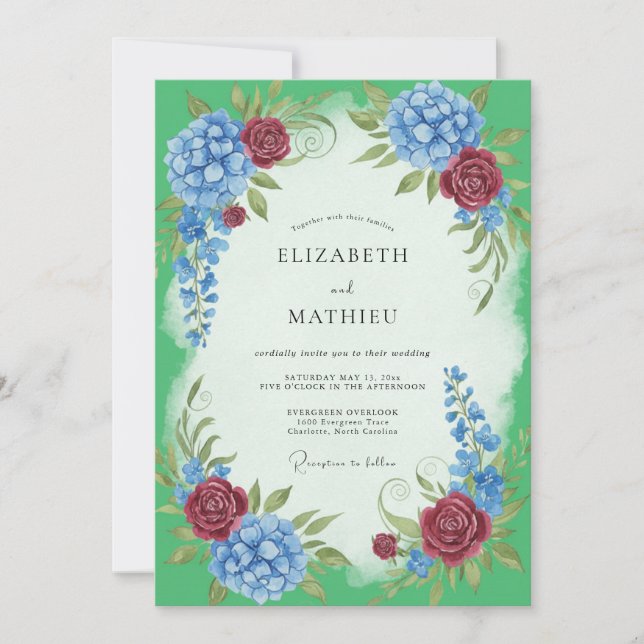 Invitation Mariage à l'Hydrangea et au Bleuet de Bourgogne et (Devant)
