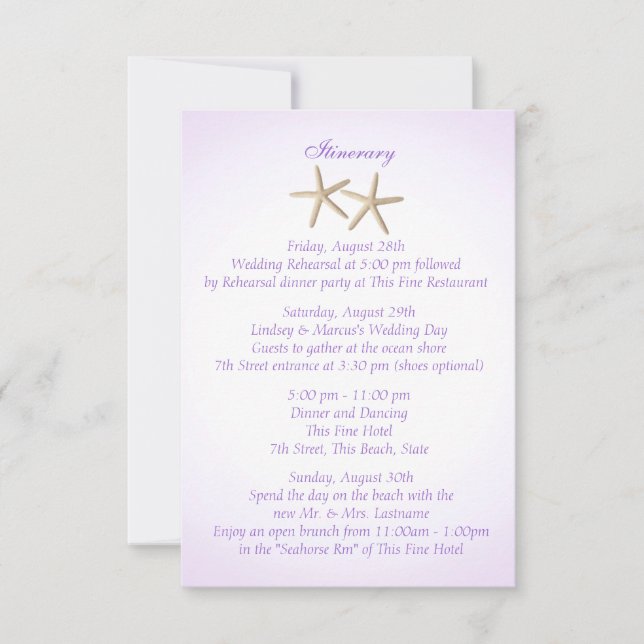 Invitation Mariage à l'Hydrangea Violet du Rivage Intinerary (Devant)