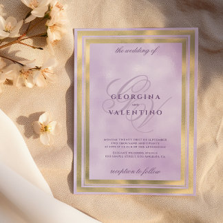 Invitation Mariage à l'initiale de monogramme or lavande de l