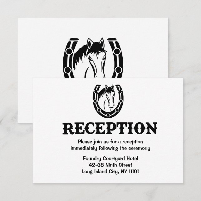 Invitation Mariage à l'occidentale Cheval Pays Réception Noir (Devant / Derrière)