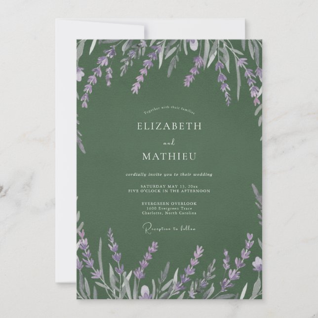 Invitation Mariage à l'olive lavande eucalyptus (Devant)
