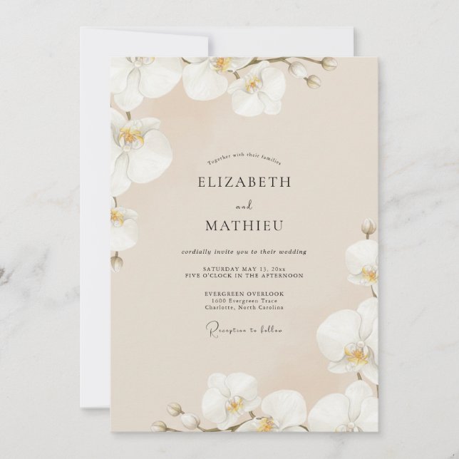 Invitation Mariage à l'Orchidée Crème Champagne (Devant)