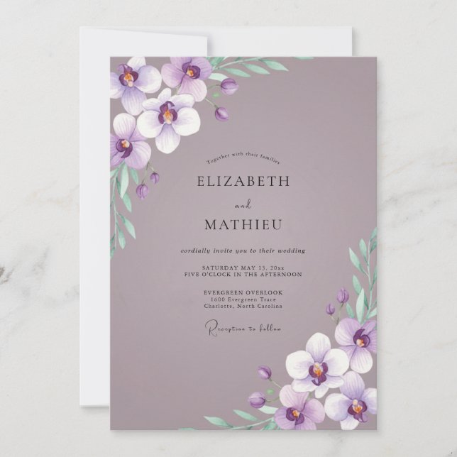 Invitation Mariage à l'orchidée lilas atténué (Devant)