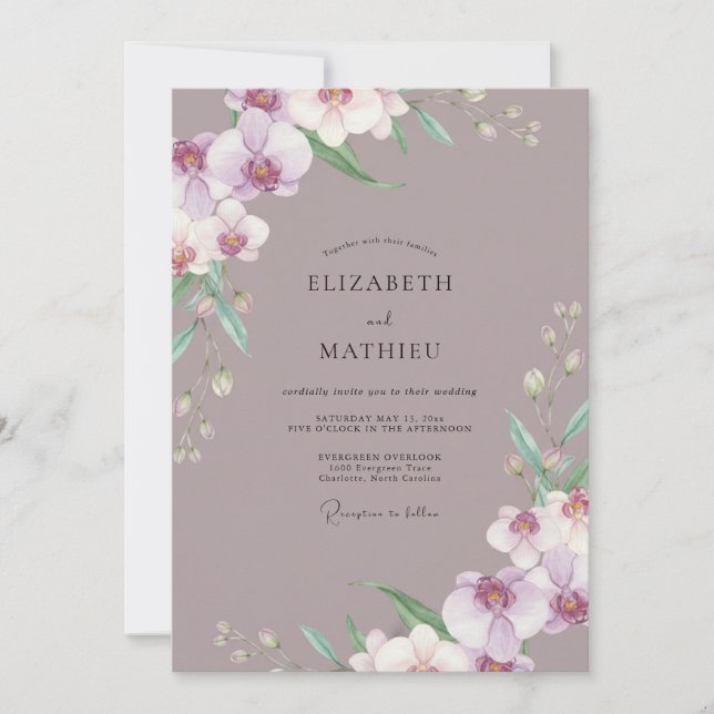 Invitation Mariage à l'Orchidée Lilas Mauve (Devant)