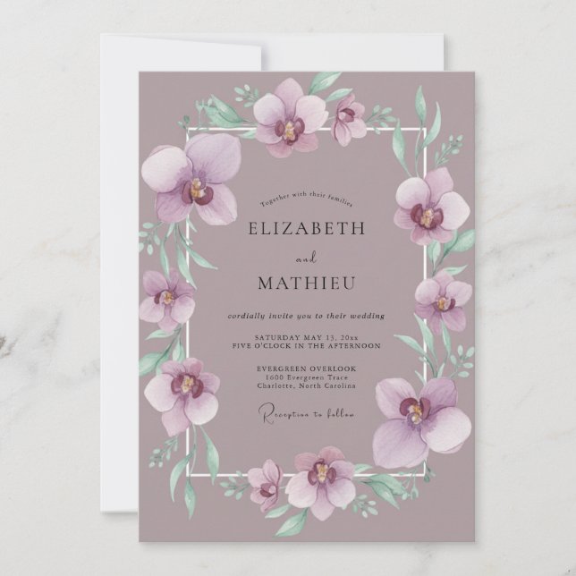 Invitation Mariage à l'orchidée mauve poussiéreuse (Devant)