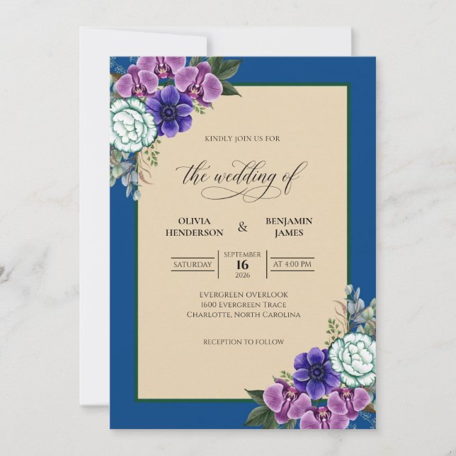 Invitation Mariage à l'Orchidée Royale Violette (Devant)