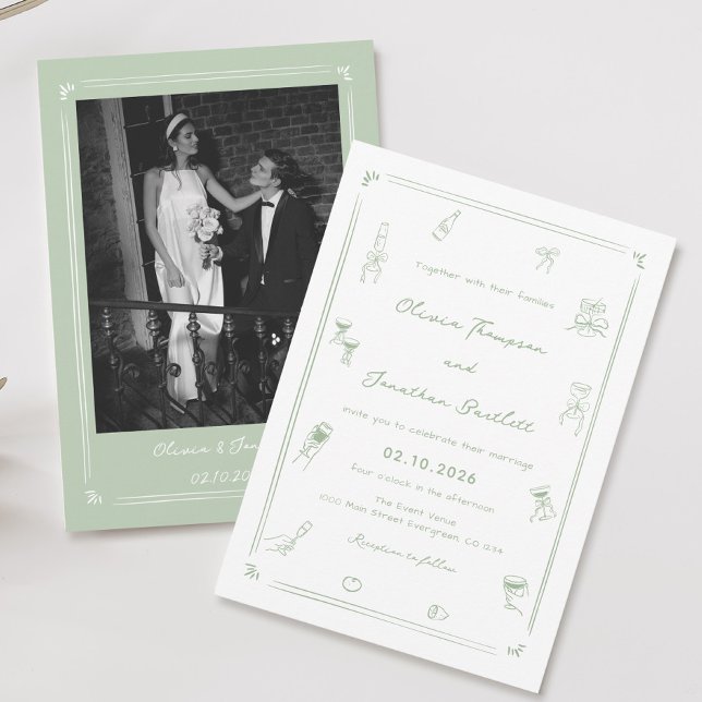 Invitation Mariage à main blanche et verte (Créateur téléchargé)