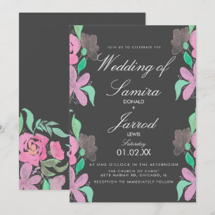 Invitation Mariage à main levée aquarelle rose verdure