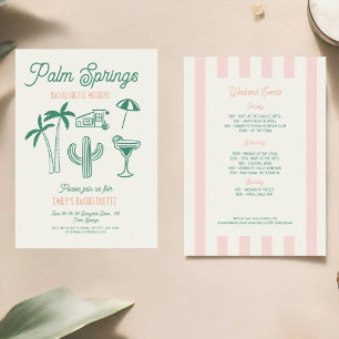 Invitation Mariage à main rose vert Palm Spring