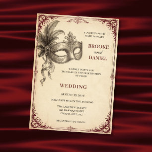 Invitation Mariage à masque vintage à plumes défilant