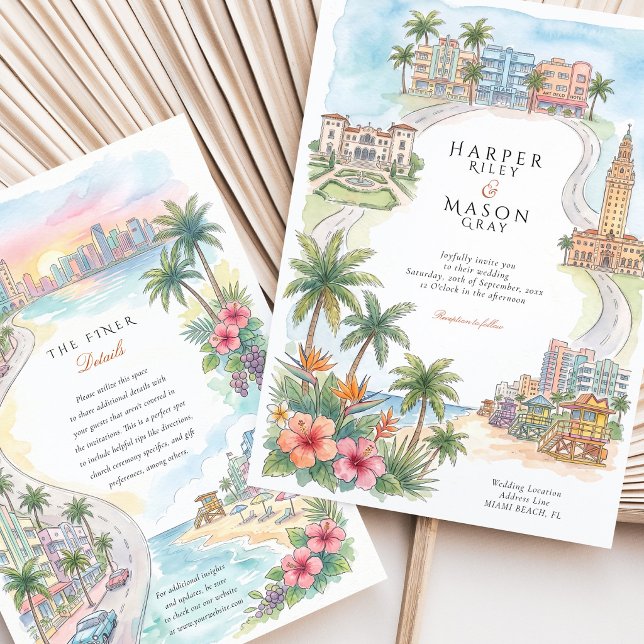 Invitation Mariage à Miami Beach Floride Art Déco South Beach (Créateur téléchargé)