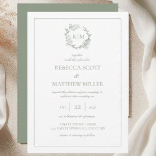 Invitation Mariage à monogramme avec blason floral élégant