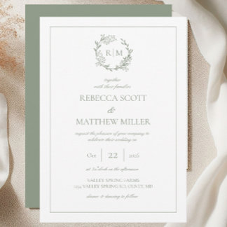Invitation Mariage à monogramme avec blason floral élégant