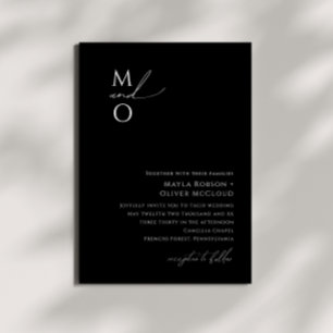 Invitation Mariage à monogramme noir écriture minimaliste fan