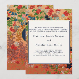 Invitation Mariage à monogramme personnalisé Floral japonais