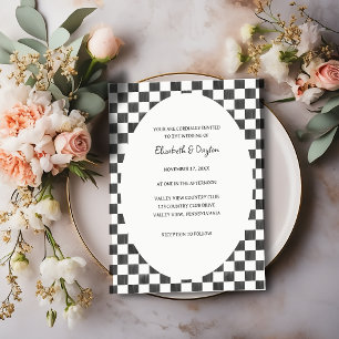 Invitation Mariage à motif à carreaux noir et blanc peint