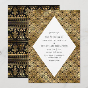 Invitation Mariage à motif Art Déco noir et or