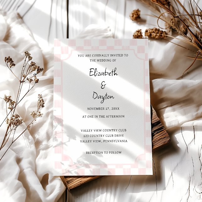 Invitation Mariage à motif damier rose peint (Créateur téléchargé)