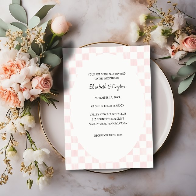 Invitation Mariage à motif damier rose peint (Créateur téléchargé)