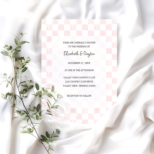 Invitation Mariage à motif damier rose peint (Créateur téléchargé)