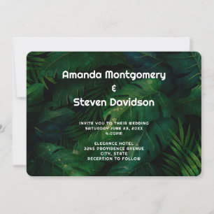 Invitation Mariage à motif de feuilles tropicales vert foncé