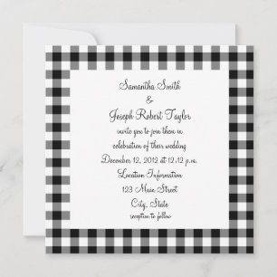 Invitation Mariage à motif Gingham noir et blanc