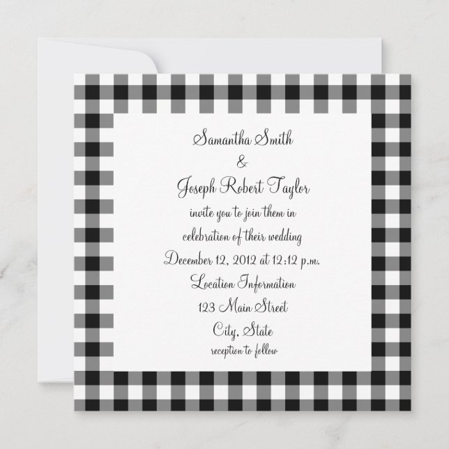 Invitation Mariage à motif Gingham noir et blanc (Devant)