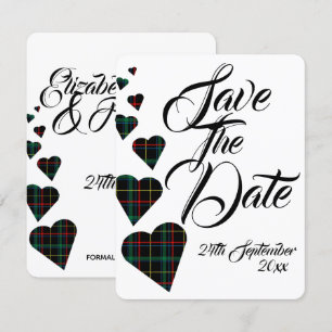 Invitation Mariage à motif Tartan Vert Enregistrer la Date