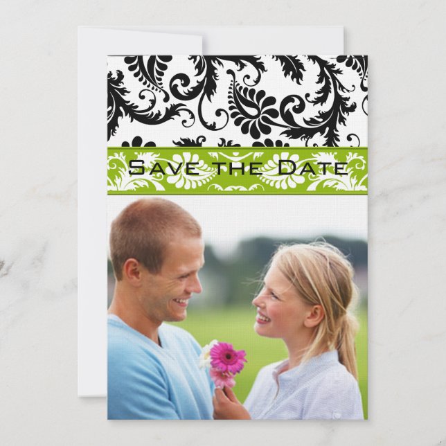 Invitation Mariage à motifs damassés Apple Green Save the Dat (Devant)