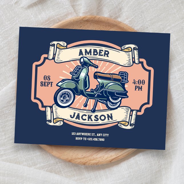 Invitation Mariage à moto classique vintage rétro (Créateur téléchargé)