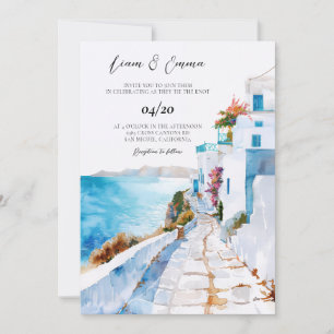 Invitation Mariage à Mykonos Grèce aquarelle