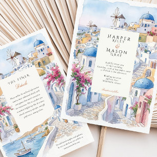 Invitation Mariage à Mykonos Santorin Grèce aquarelle