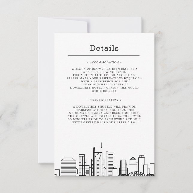 Invitation Mariage à Nashville | Informations pour les invité (Devant)