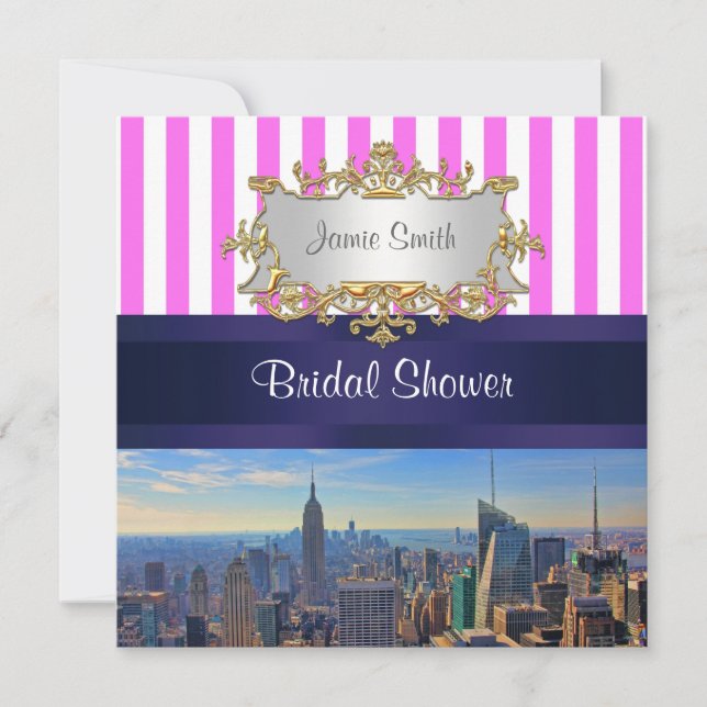 Invitation Mariage à New York B2 Rayure rose et blanc Shower (Devant)