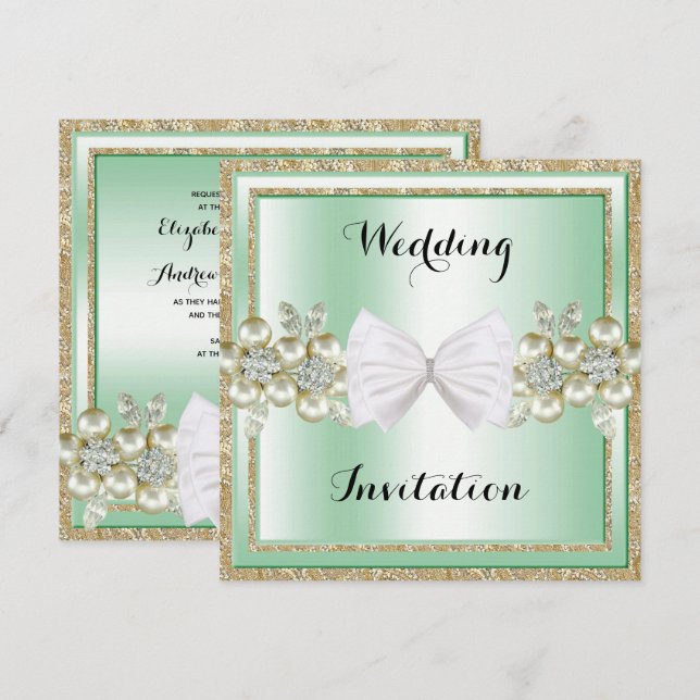 Invitation Mariage à paillettes de strass et de fleurs stylée (Devant / Derrière)