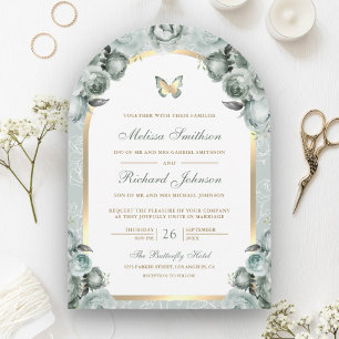 Invitation Mariage à papillon à arc fleuri vert Sage