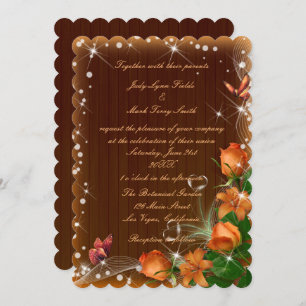Invitation Mariage à papillon floral en bois foncé rustique